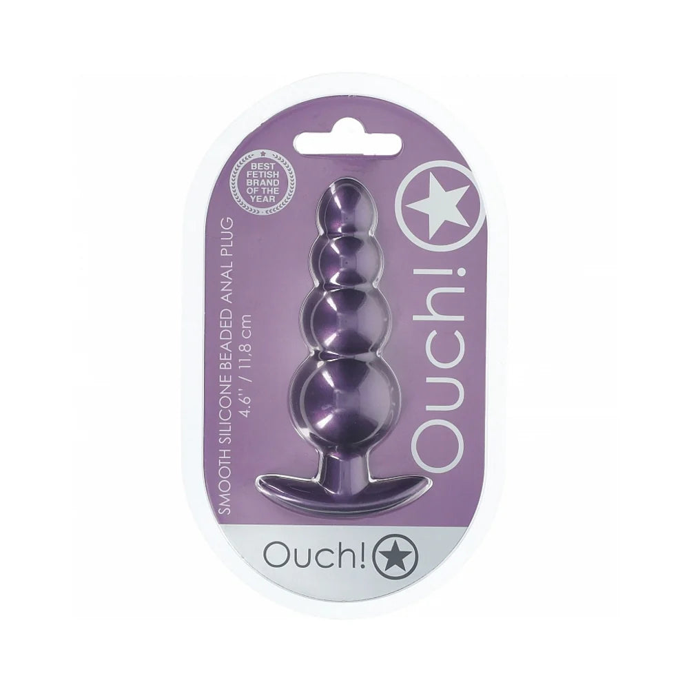 Ouch! Smooth Silicone Beaded Anal Plug 4.6 in. Metallic Purple by Shots America LLC