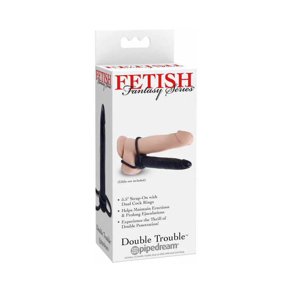 Fetish Fantasy Series Double Trouble Dual Cockring Strap-On With 5.5 in. Dildo Black by Pipedream