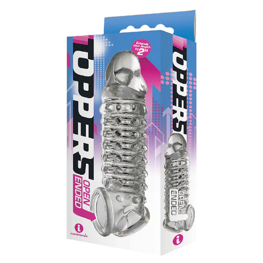 The 9's Toppers Open-Ended, Ribbed, and Nubbed Penis Extender - Clear by Icon Brands Inc.