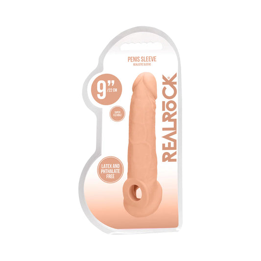 RealRock Realistic 9 in. Penis Sleeve Extender Sling Beige by Shots America LLC