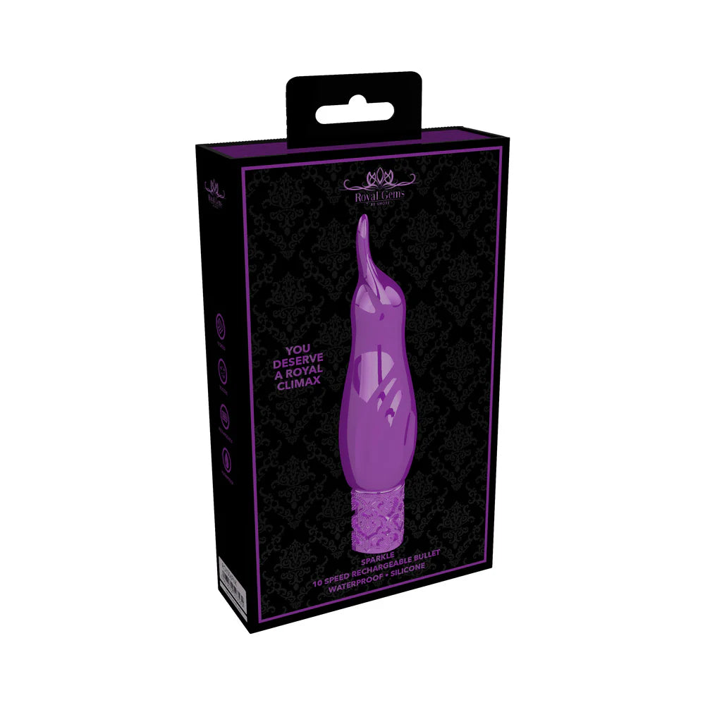 Royal Gems Sparkle Rechargeable Flicking Silicone Bullet Vibrator Purple by Shots America LLC