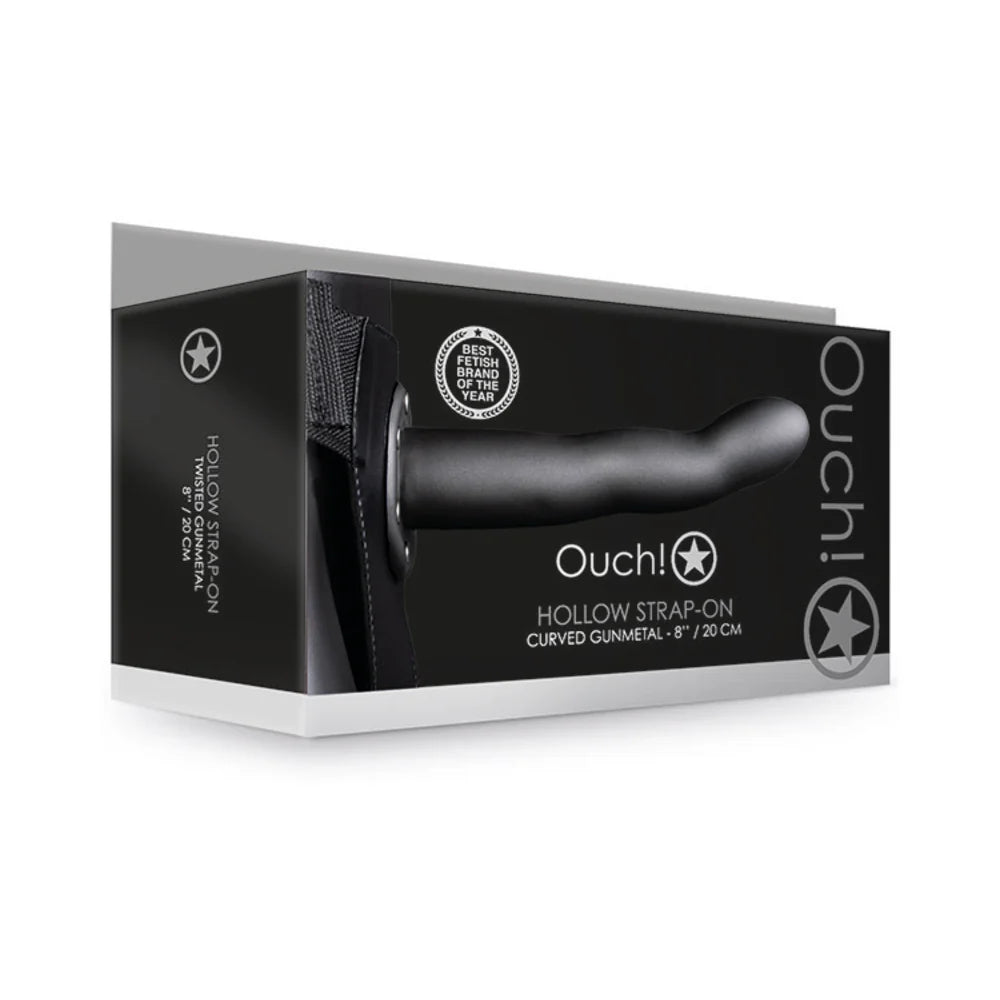 Ouch! Curved 8 in. Hollow Strap-On Gunmetal by Shots America LLC