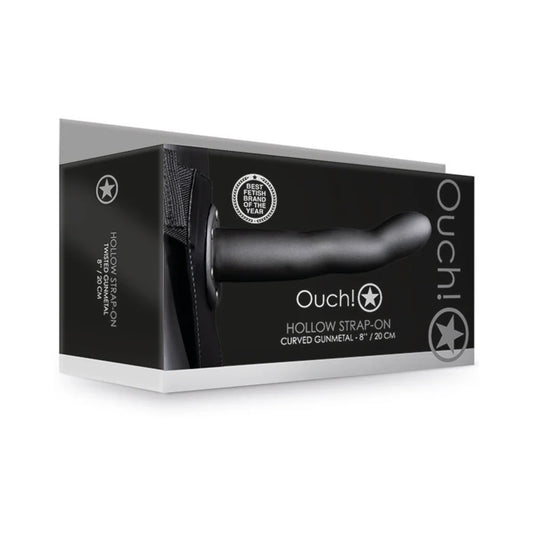 Ouch! Curved 8 in. Hollow Strap-On Gunmetal by Shots America LLC