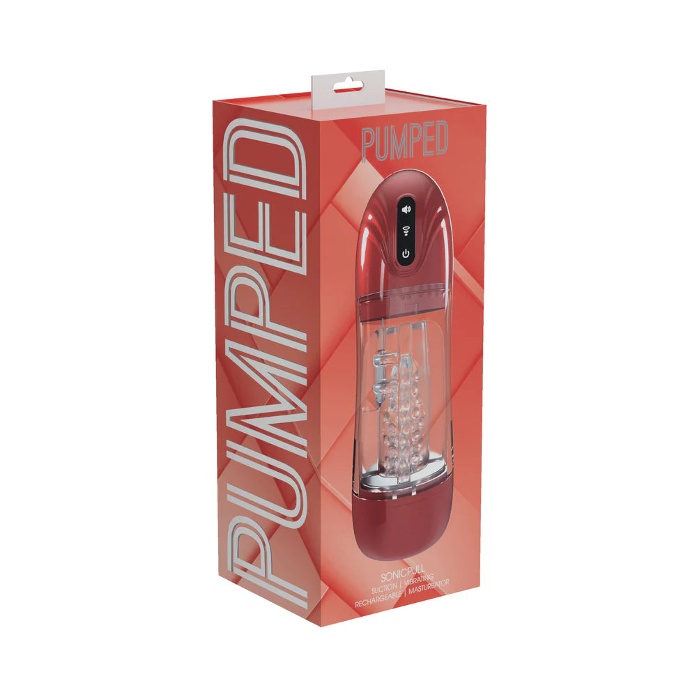 PUMPED SonicPull Masturbator Suction Vibration Multimedia Enhanced Metallic Red by Shots America LLC