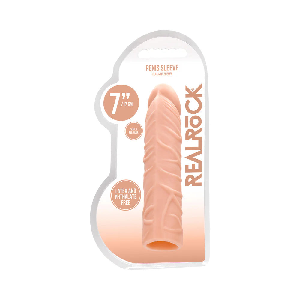 RealRock Realistic Veiny 7 in. Penis Sleeve Extender Beige by Shots America LLC