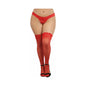 Dreamgirl Plus-Size Sheer Thigh-High Stockings With Silicone Lace Top Red Queen by Dreamgirl International
