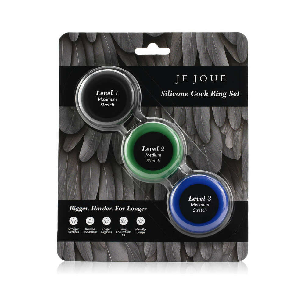 Je Joue Silicone Cock Ring 3-Piece Set Black/Green/Blue by Je Joue