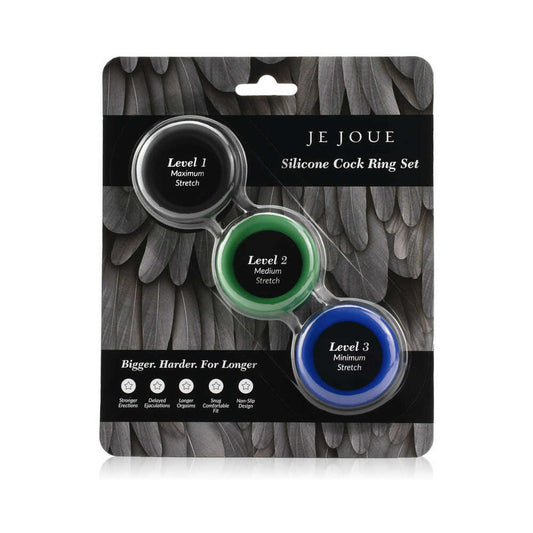 Je Joue Silicone Cock Ring 3-Piece Set Black/Green/Blue by Je Joue