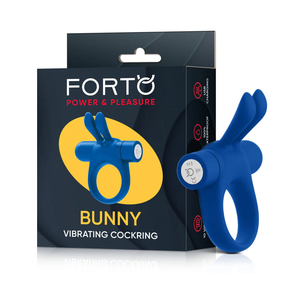 Forto Bunny Rechargeable Silicone Vibrating Cockring with Stimulating Ears Blue by Vvole