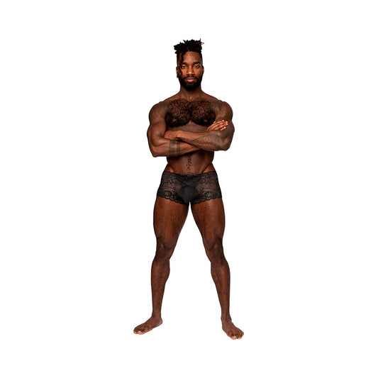Male Power Sassy Lace Mini Short Sheer Pouch Black by Male Power