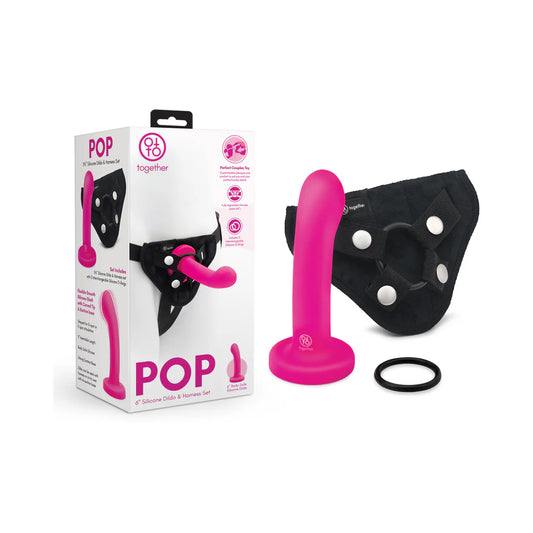 Together Pop 5 in. Silicone Dildo and Harness Set Pink by Electric EEL Inc.