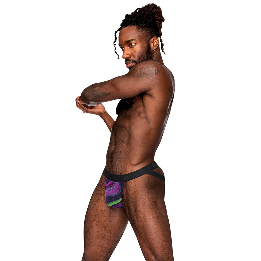 Male Power The Ultimate Duo CRB Strappy Jock & Black Cock Ring Print L/XL by Male Power