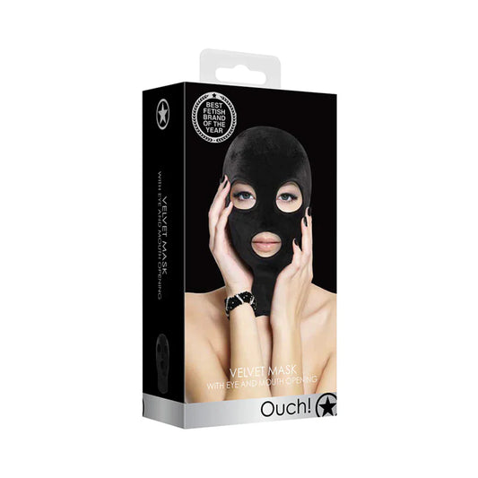 Ouch! Velvet Full-Head Mask With Eye and Mouth Opening Black by Shots America LLC