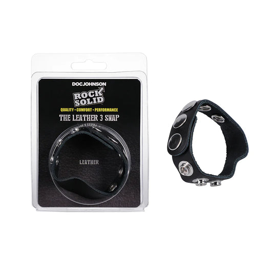 Rock Solid Adjustable Leather 5-Snap Cock Ring Black by Doc Johnson
