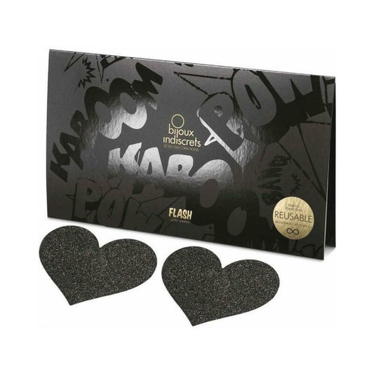 Bijoux Indiscrets Flash Reusable Glitter Pasties Heart Black by Bijoux Indiscrets USA, Inc