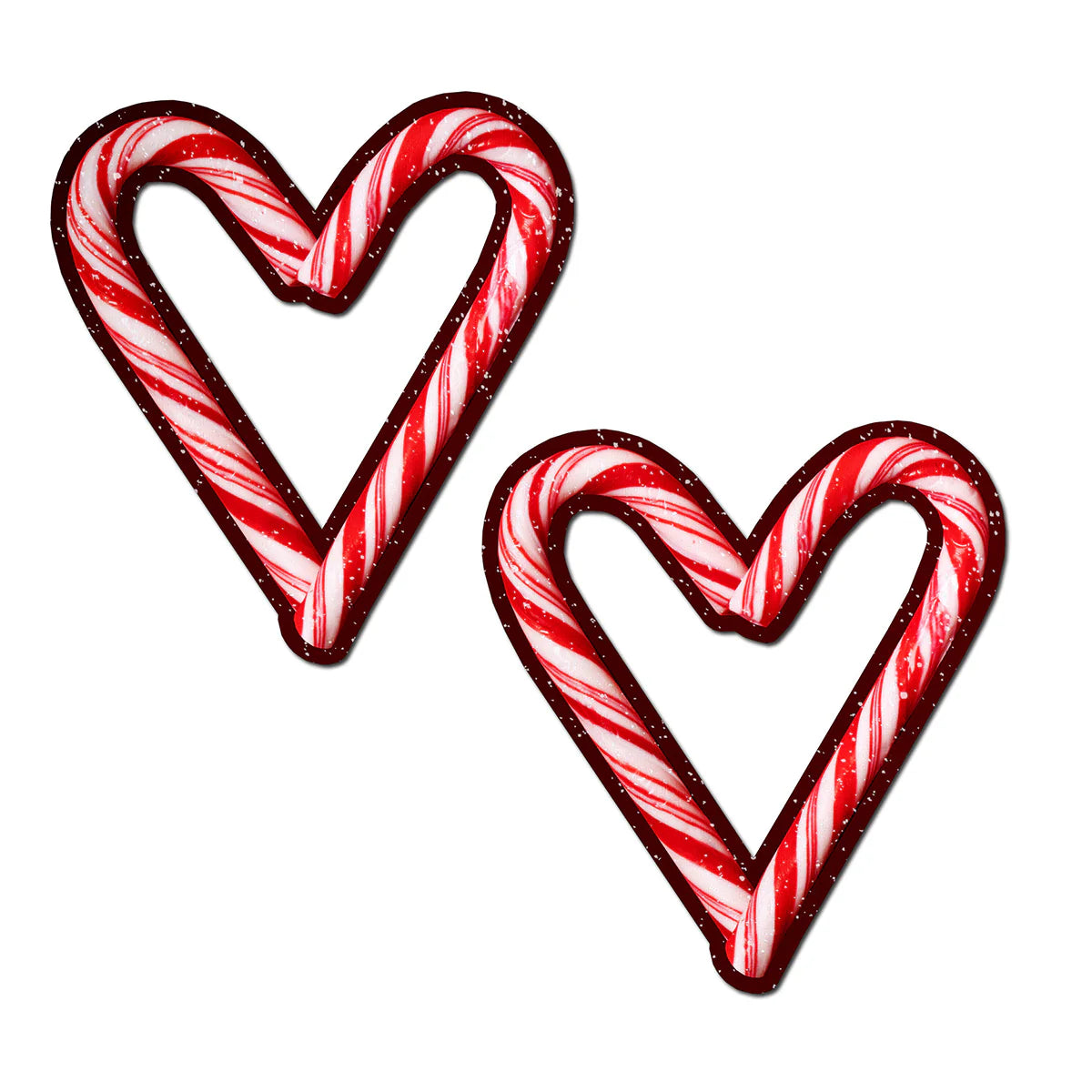 Pastease Peek-A-Boob Candy Cane Heart Pasties Red/White by Pastease