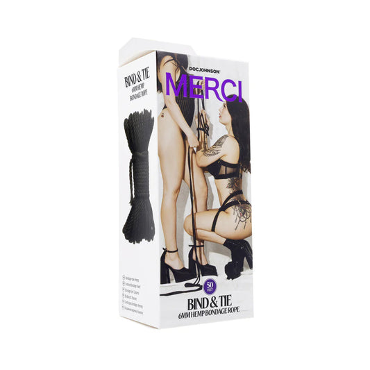 Merci Bind & Tie 6mm Hemp Bondage Rope 50 ft. Black by Doc Johnson
