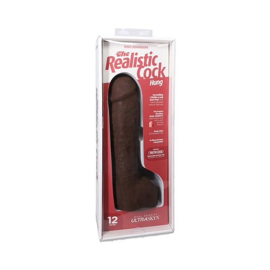 The Realistic Cock Hung 12 in. ULTRASKYN Vac-U-Lock Dildo Chocolate by Doc Johnson