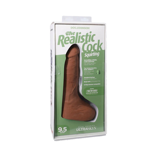 The Realistic Cock Squirting 9.5 in. ULTRASKYN Vac-U-Lock Dildo Caramel by Doc Johnson
