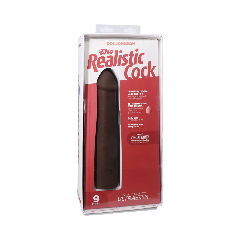 The Realistic Cock 9 in. ULTRASKYN Vac-U-Lock Dildo Chocolate by Doc Johnson
