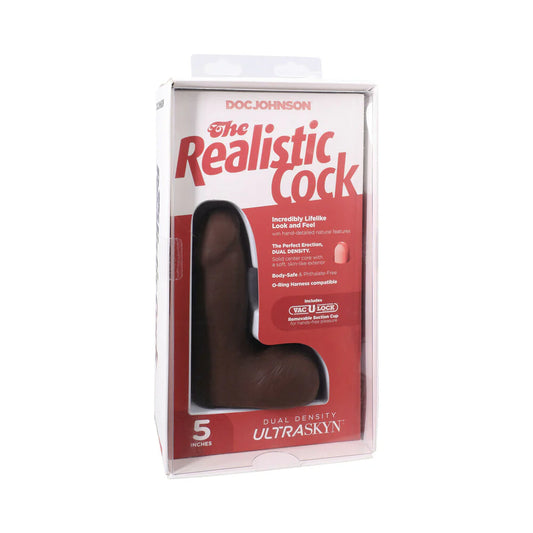 The Realistic Cock 5 in. ULTRASKYN Vac-U-Lock Dildo with Balls Chocolate by Doc Johnson