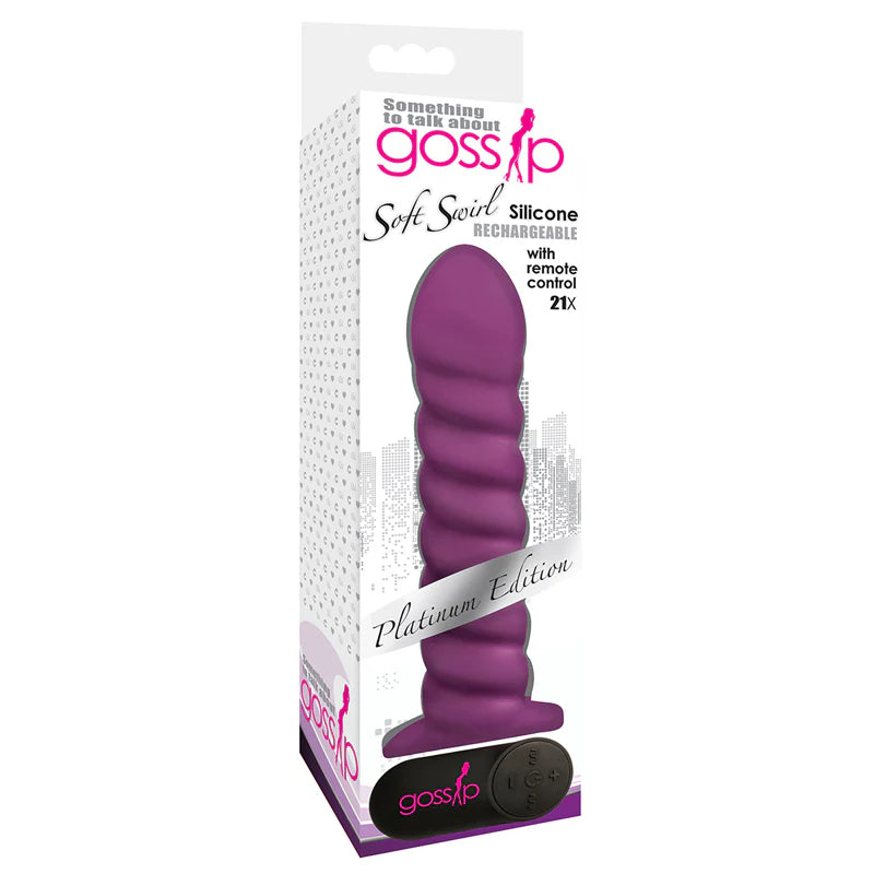 Gossip Soft Swirl Rechargeable Remote-Controlled Textured 7.5 in. Silicone Vibrating Dildo Violet by XR llc DBA Curve