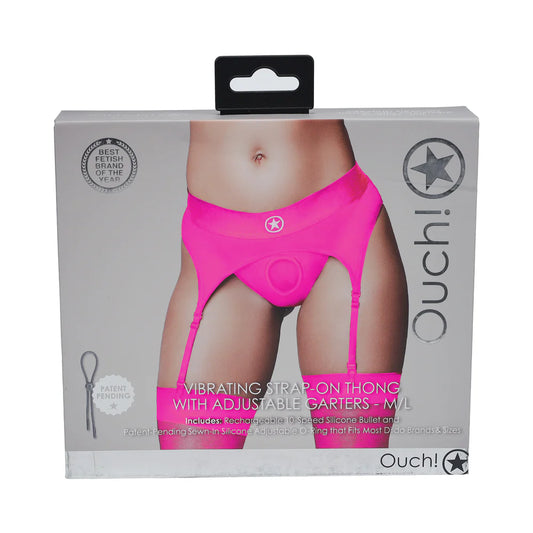 Ouch! Vibrating Strap-on Thong with Adjustable Garters Pink M/L by Shots America LLC