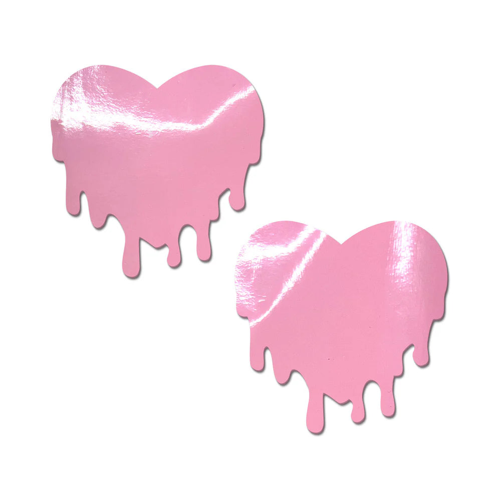 Pastease Faux Latex Pleather Vinyl Baby Pink Melty Heart Nipple Pasties by Pastease