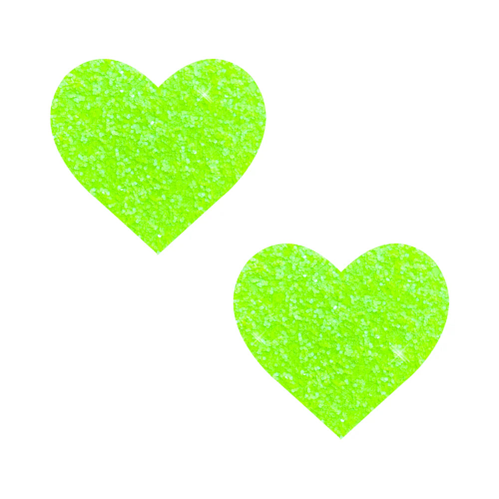 Neva Nude Super Sparkle Lemon Lime Blacklight Glitter I Heart U Nipple Pasties by Neva Nude LLC