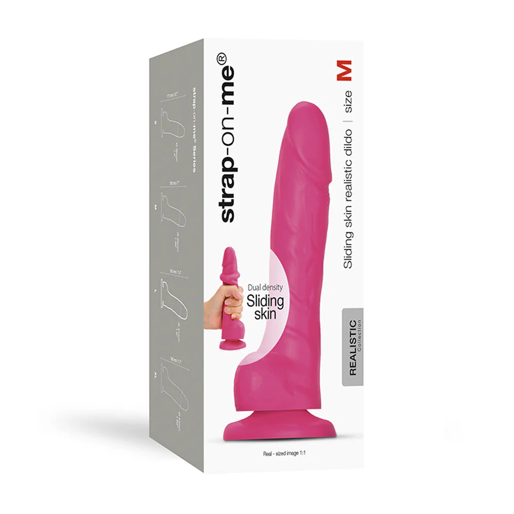 Strap-On-Me Realistic Collection Sliding Skin Dual-Density Silicone Dildo Fuchsia M by Lovely Planet USA