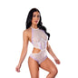 Magic Silk Sheer Passion Halter Teddy White/Lavender L/XL by Magic Silk