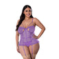 Magic Silk Sheer Passion Keyhole Basque & Crotchless G-String Very Peri Queen Size by Magic Silk