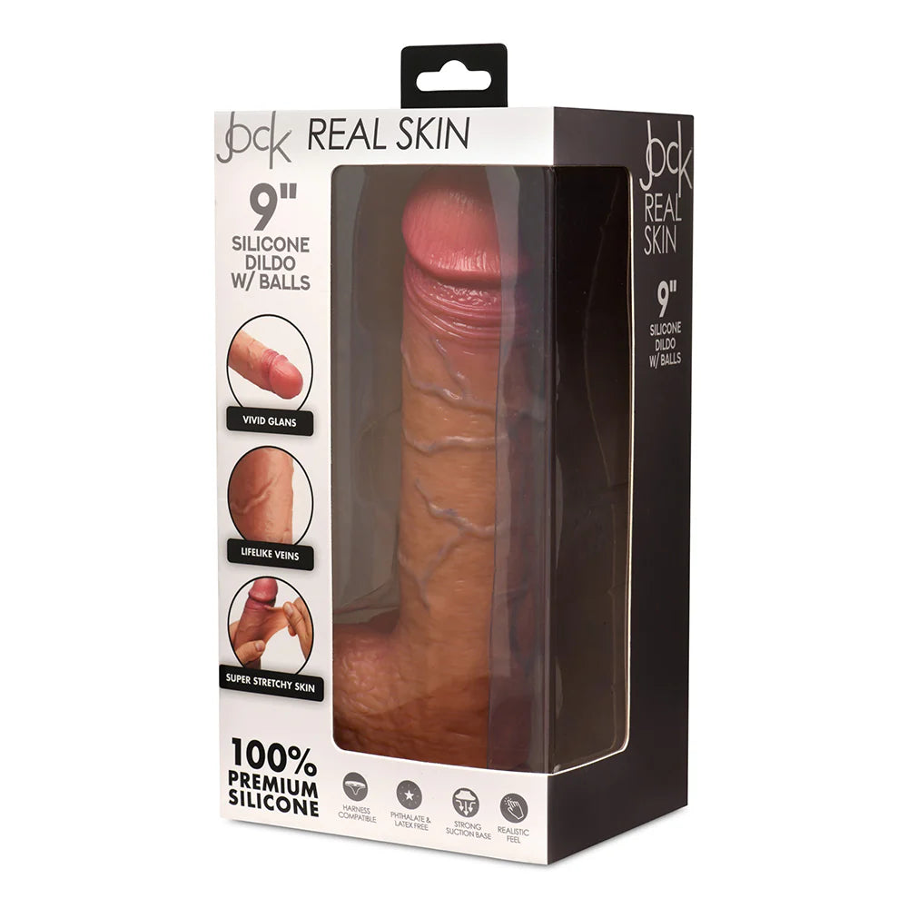 JOCK Real Skin 9 in. Silicone Dildo with Balls Medium by XR llc DBA Curve