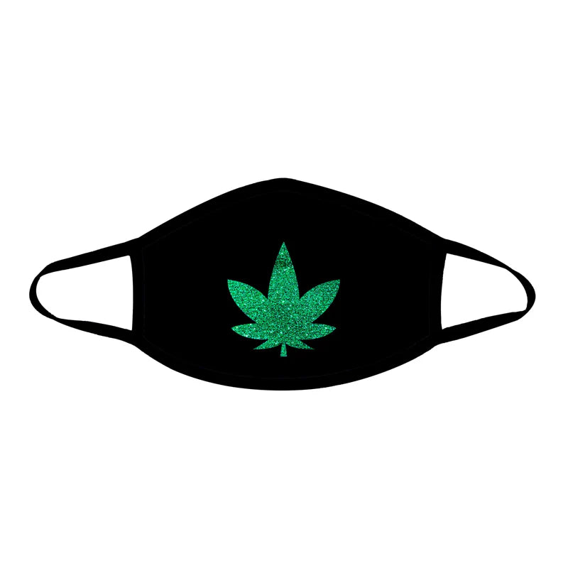 Neva Nude Dope AF Green Glitter Weed Leaf Black Face Mask by Neva Nude LLC
