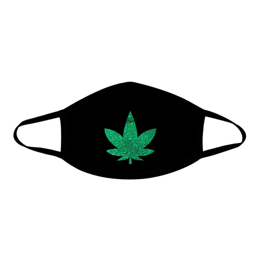 Neva Nude Dope AF Green Glitter Weed Leaf Black Face Mask by Neva Nude LLC