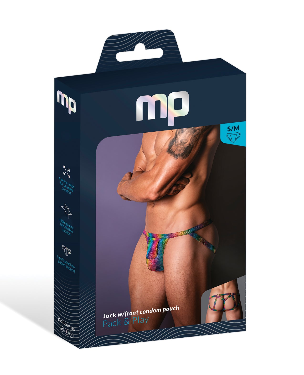 Pack & Play Jock w/Front Condom Pocket - Rainbow S/M by Comme ci comme ca