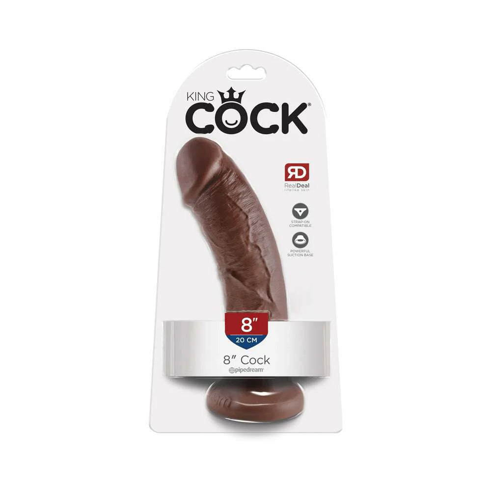 King Cock 8 in. Cock Realistic Dildo With Suction Cup Brown by Pipedream