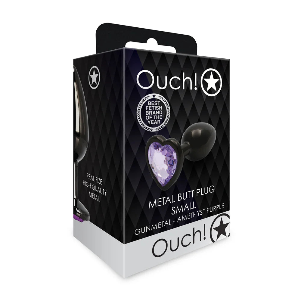 Ouch! Heart Gem Butt Plug Small Gunmetal/Amethyst by Shots America LLC