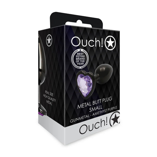 Ouch! Heart Gem Butt Plug Small Gunmetal/Amethyst by Shots America LLC
