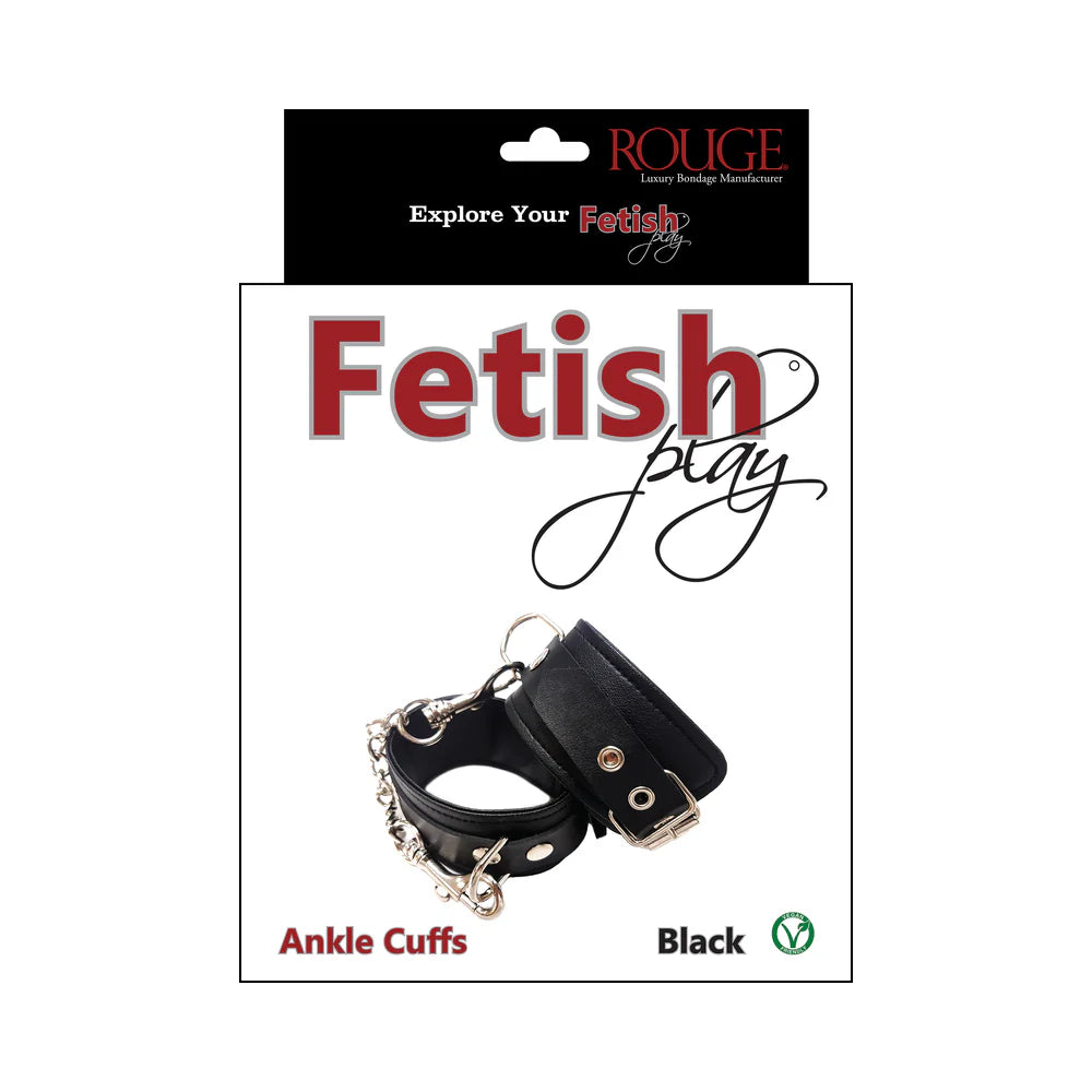 Rouge Fetish Play Vegan Ankle Cuffs Black by Rouge Group LTD.