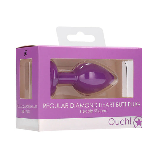 Ouch! Flexible Silicone Diamond Heart Butt Plug Purple Regular by Shots America LLC