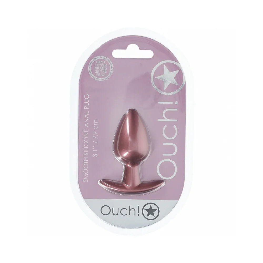 Ouch! Smooth Silicone Anal Plug Medium 3.1 in. Rose Gold by Shots America LLC