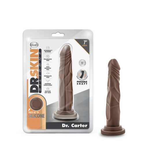 Dr. Skin Silicone Dr. Carter Realistic 7 in. Posable Dildo Brown by Blush
