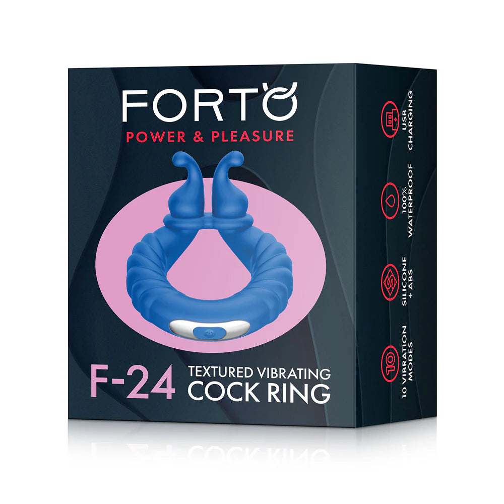 Forto F-24 Rechargeable Silicone Textured Vibrating Cockring Blue by Vvole