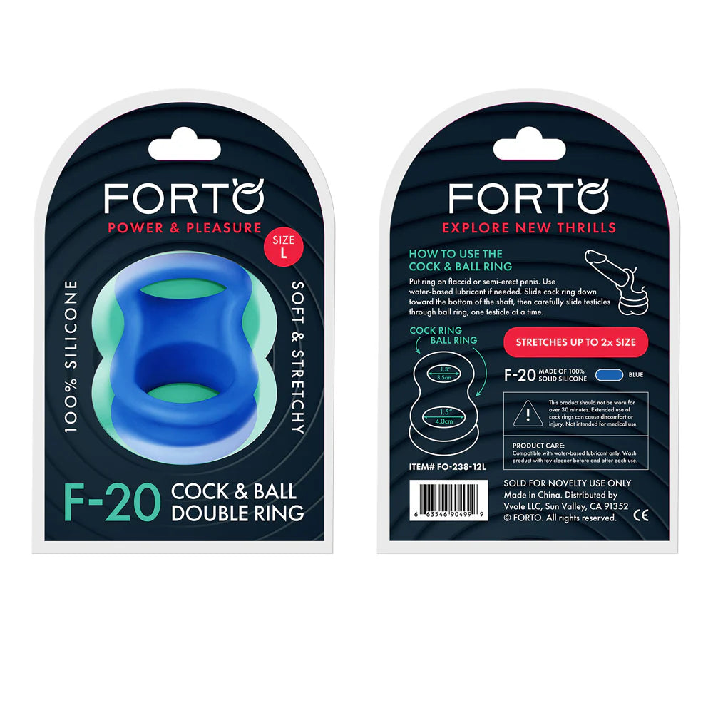 Forto F-20 Liquid Silicone Cockring & Ball Stretcher Large Blue by Vvole