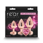 Rear Assets 3-Piece Metal Plug Kit Rose Gold/Pink Heart by New Sensations Novelties Inc.