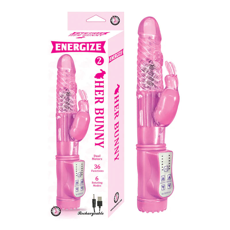 Energize Her Bunny 2 Rechargeable Dual Motors 36 Function 6 Rotation Modes Waterproof Pink by Nasstoys