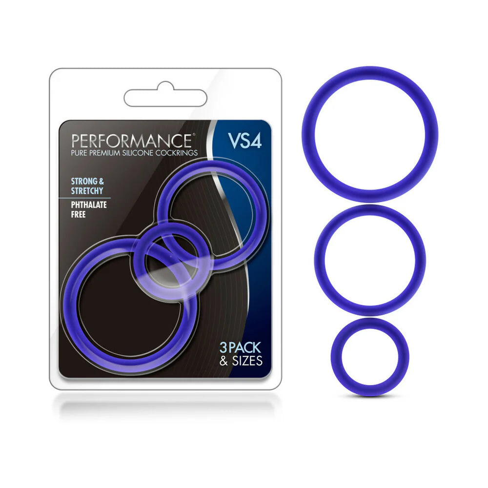 Performance VS4 Pure Premium Silicone Cockrings 3-Pack Set Indigo by Blush