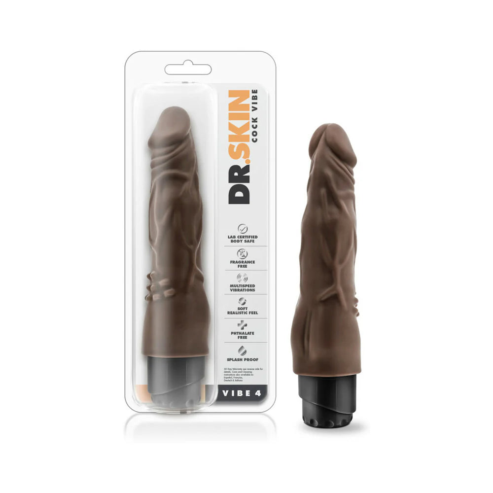 Dr. Skin Vibe 4 Realistic 8 in. Vibrating Dildo Brown by Blush