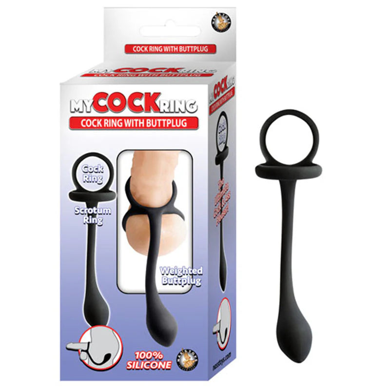 My Cockring Cockring With Weighed Buttplug Black by Nasstoys